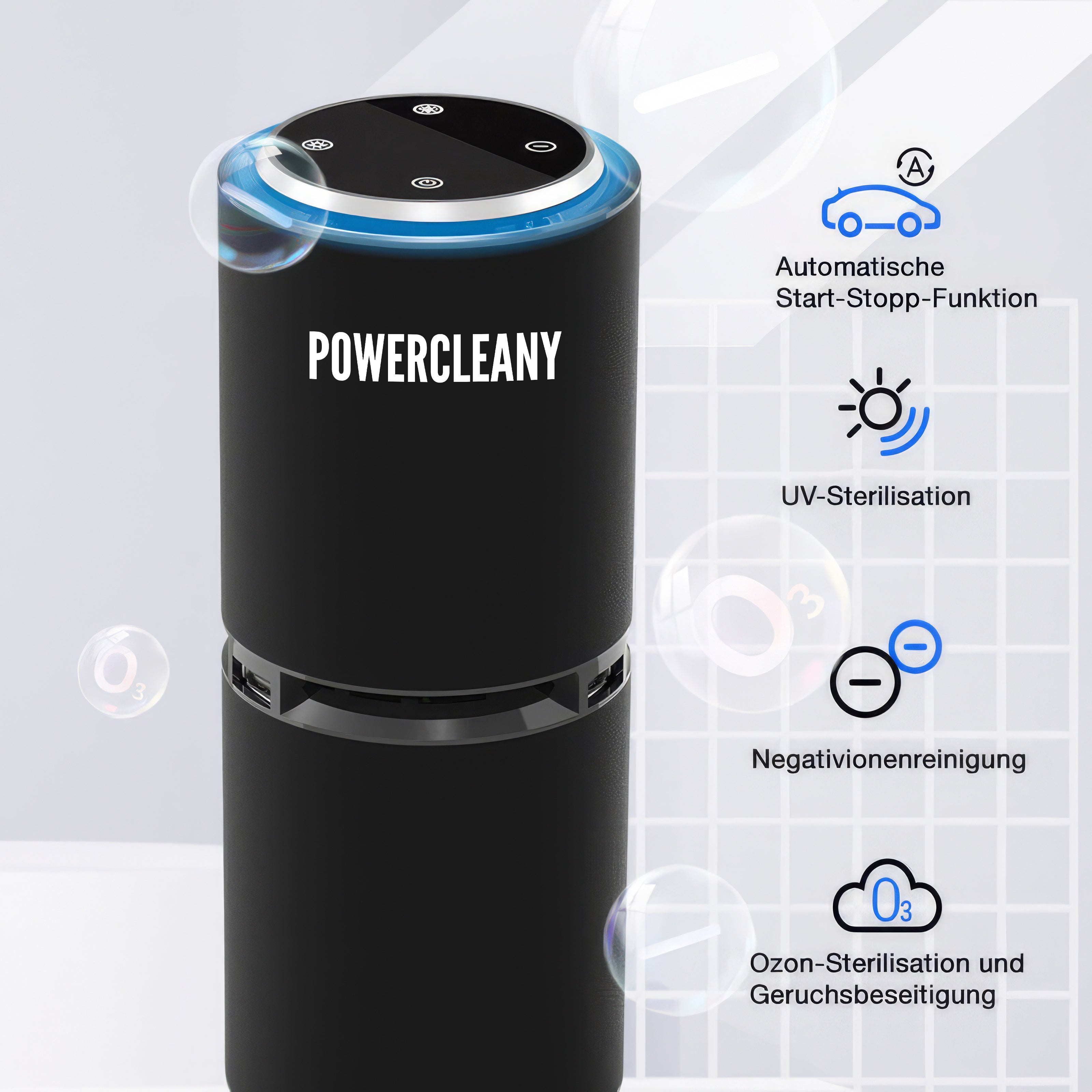 POWERCLEANY® LUFTREINIGER MIT IONISATOR, UV-STERILISATOR, OZONGENERATOR